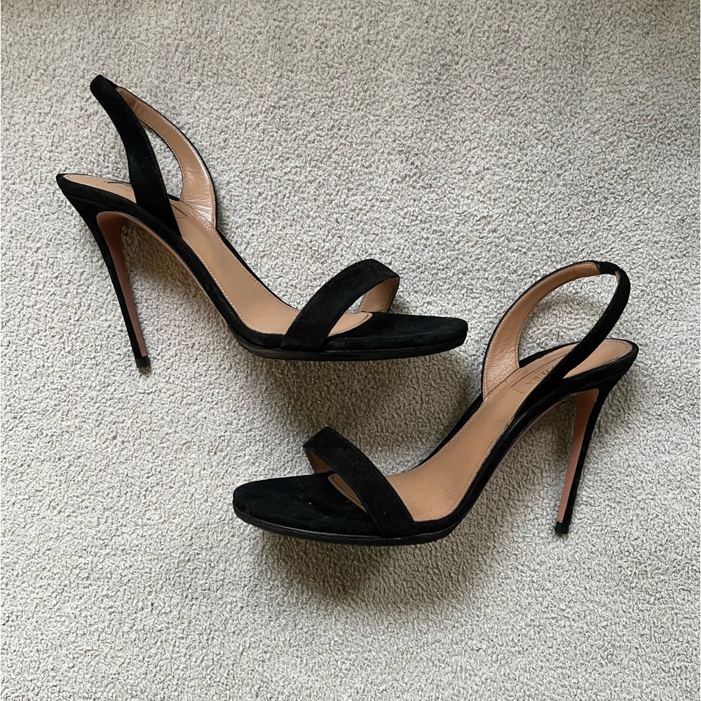 Aquazzura So Nude 105 Slingback Sandals, Black Suede, 8.5 (38.5)
